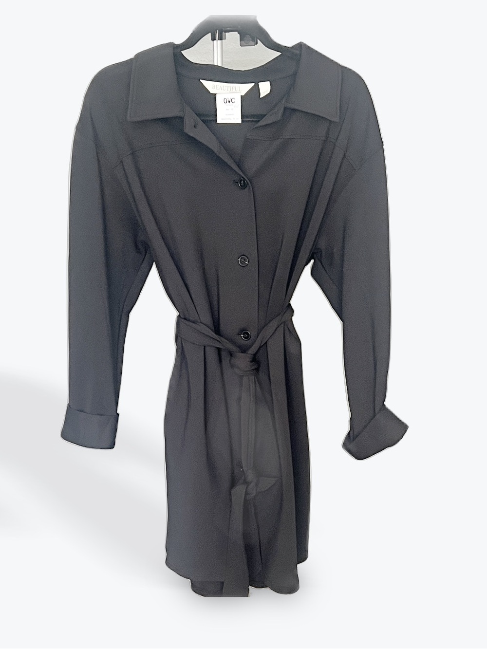 Beautiful Black Long-Sleeve Tie-Waist Shirt Dress NWT